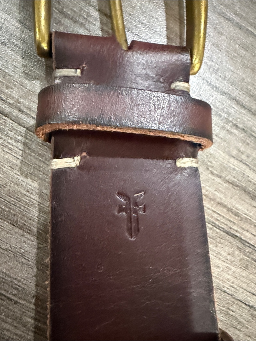 Frye Brown Leather Grommet Belt with Brass Buckle - Picture 4 of 6